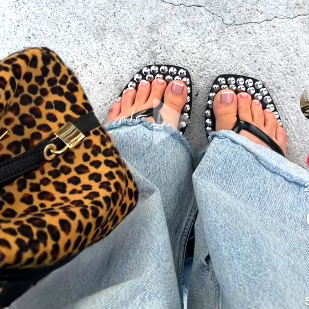 Black Studded Flip Flops
